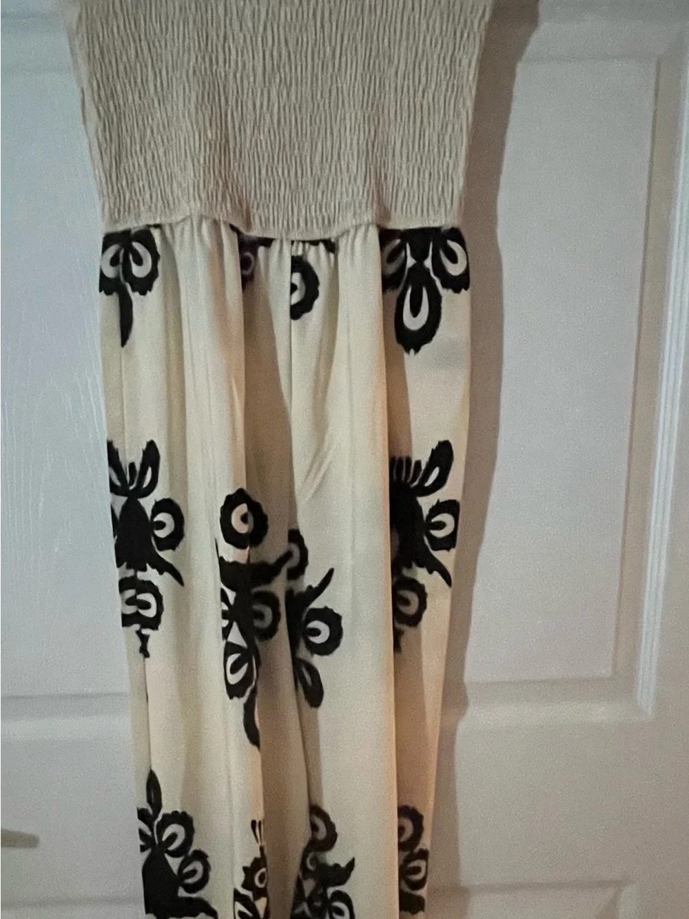 Cream and Black Floral Strapless Jumpsuit